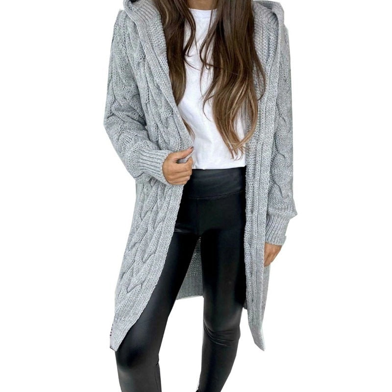 Hooded Knit Cardigan Coat Overcoat Women