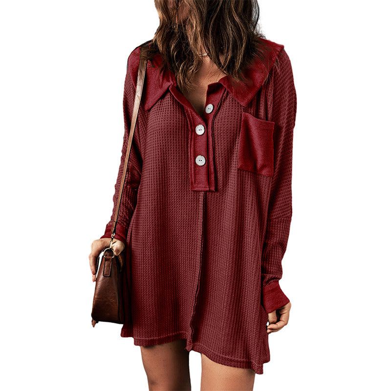Women's Long-sleeved Lapel Versatile Mid-length T-shirt
