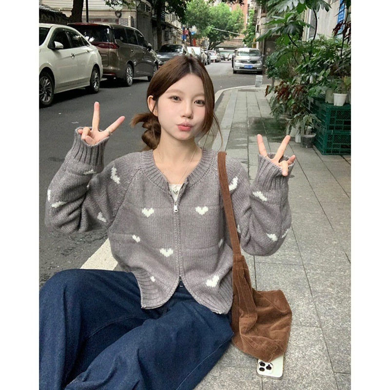 Sweet And Simple Love Long Sleeve Sweater Casual All-matching Short