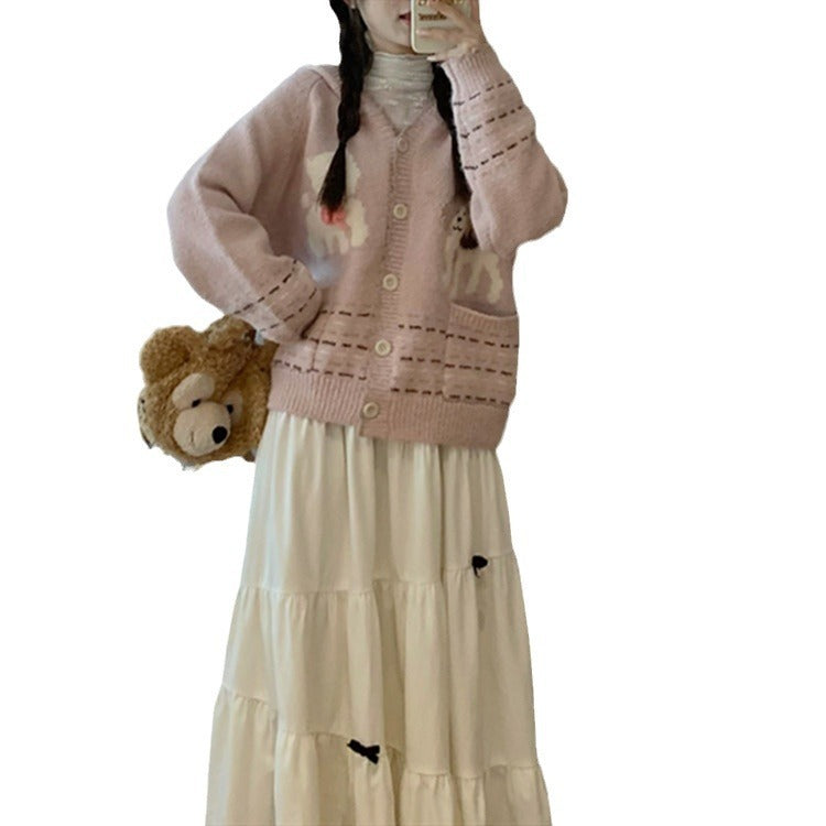 Sweet Cute Hooded Cardigan Sweater Coat Loose And Idle Short