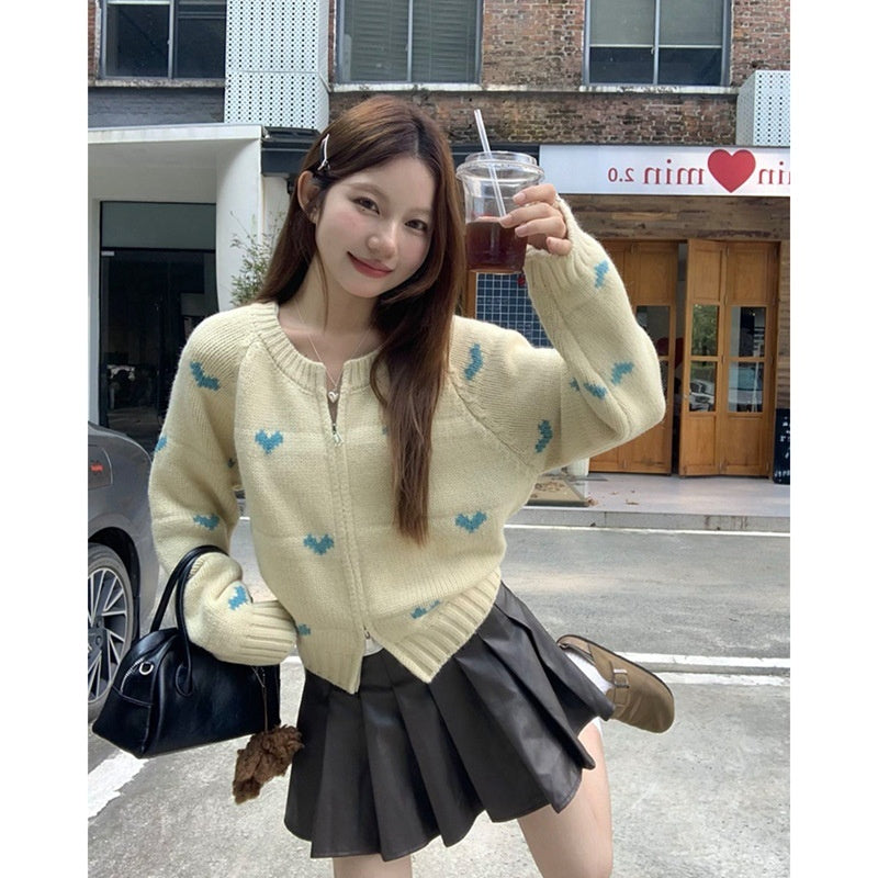 Sweet And Simple Love Long Sleeve Sweater Casual All-matching Short